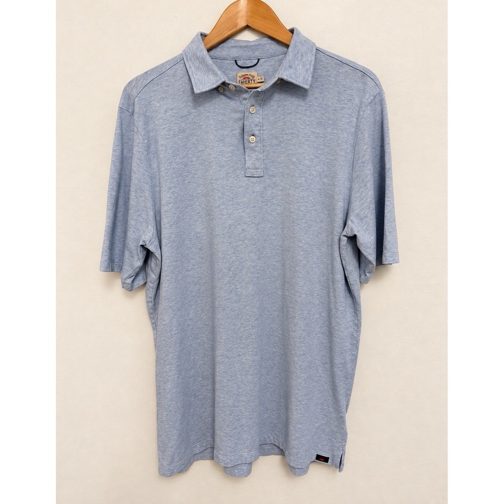 Faherty Movement Polo Men's Medium Tall MT Blue Heather Cotton Modal Stretch